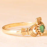 Anello Claddagh vintage in oro giallo 9K con crisoprasio, anno 1992
