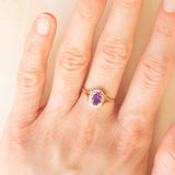 Anello a margherita vintage in oro giallo 9K con ametista (0.40ct ca.) e diamanti, anni ‘80