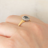 Anello a margherita vintage in oro giallo 9K con zaffiro (0.70ct ca.) e diamanti (0.08ctw ca.), anno 1991