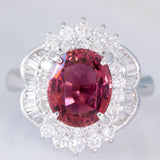 Anello vintage in platino con tormalina (3.50ct) e diamanti (1.22ctw), anni ‘80