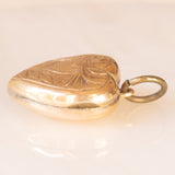 Ciondolo portafoto vintage a forma di cuore con lamina in oro giallo 9K su metallo, anni ‘50/‘60