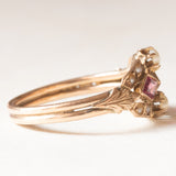 Anello vintage in oro giallo 14K con ametiste e perline bianche, anni ‘50