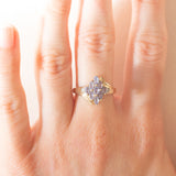 Anello vintage in oro giallo e bianco 9K con tanzaniti (0.70ctw ca.) e diamanti (0.02ctw ca.), anno 2003