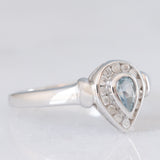 Anello vintage in oro bianco 9K con acquamarina (0.20ct ca.) e diamanti di taglio brillante (0.14ctw ca.), anni ‘90