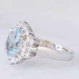 Anello a margherita vintage in platino con acquamarina (2ct) e diamanti (0.56ctw), anni ‘80