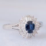 Anello ballerina in platino con zaffiro (0.64ct) e diamanti (0.50ctw), anni ‘80
