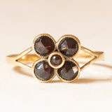 Anello a fiore antico in oro giallo 14K con granati, primi del ‘900
