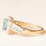 Anello vintage in oro giallo 9K con topazi azzurri (1.64ctw ca.) e diamanti (0.14ctw ca.), anni ‘80