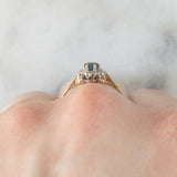 Anello a margherita vintage in oro giallo 9K con zaffiro (0.20ct ca.) e diamanti (0.03ctw ca.), anno 1985