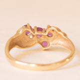 Anello vintage in oro giallo e bianco 14K con rubini e diamante, anni ‘70