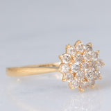 Anello a fiore vintage in oro giallo 14K con diamanti di taglio brillante (0.40ctw ca.), anni ‘70