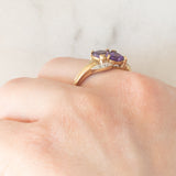 Toi et Moi vintage in oro giallo 9K con ametiste di taglio a cuore (0.80ctw ca.) e diamanti