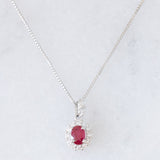 Collana vintage in platino con ciondolo con rubino (0.26ct) e diamanti di taglio brillante (0.13ctw)