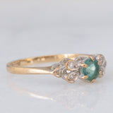Anello vintage in oro giallo 9K con smeraldo (0.22ct ca.) e diamanti (0.03ctw ca.), anno 1988