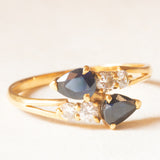 Anello contrarier vintage francese in oro giallo 18K con zaffiri (0.60ctw ca.) e diamanti di taglio brillante (0.18ctw ca.), anni ‘70