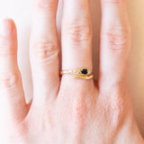 Anello vintage a forma di serpente in oro giallo 18K con zaffiro (0.20ct ca.) e diamanti, anni ‘60/‘70