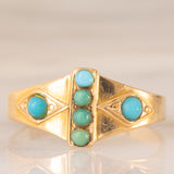 Anello antico in oro giallo 18K con turchesi, anno 1941