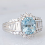 Anello vintage in platino con acquamarina (2.33ct) e diamanti (1ctw), anni ‘80/‘90