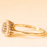 Anello a margherita vintage in oro giallo 9K con zaffiro (0.40ct ca.) e diamanti (0.06ctw ca.), anno 1993