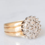 Anello a fiore vintage con fascia in oro giallo e bianco 14K con diamanti di taglio brillante (1ctw ca.), anni ‘70
