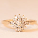 Anello a fiore vintage in oro giallo 9K con diamanti (0.20ctw ca.)
