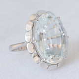 Anello da cocktail vintage in oro bianco 14K con acquamarina (10ct ca.), anni ‘80