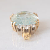 Ciondolo vintage in oro giallo e bianco 14K con acquamarina (10ct ca.) e diamanti di taglio brillante (0.25ctw ca.), anni ‘70