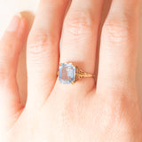 Anello vintage in oro giallo 9K con pasta di vetro azzurra, anno 1990