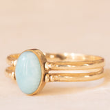 Anello doppio girevole vintage in oro giallo 9K con amazonite e ambra, anni ‘70/‘80