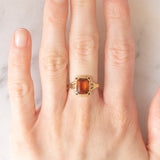 Anello da cocktail vintage in oro giallo 14K con quarzo citrino (1.80ct ca.), anni ‘40