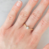 Solitario vintage in oro giallo 14K con diamante di taglio brillante (0.25ct ca.), anni ‘40/‘50