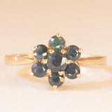 Anello a margherita in oro giallo 9K con zaffiri (1.20ctw ca.), anno 1992