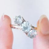 Anello vintage in oro bianco 14K con acquamarine (2.20ctw ca.), anni ‘70/‘80