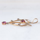 Pendente antico lavalier in oro giallo 9K con tormaline rosa, anni ‘10/‘20