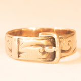 Anello antico vittoriano a forma di cintura con fibbia in oro giallo 9K, anno 1891-1892