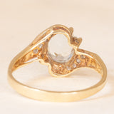 Anello vintage in oro giallo 9K con acquamarina (0.90ct ca.) e diamanti (0.12ctw ca.), anni ‘80