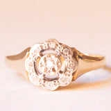 Anello a margherita vintage in oro giallo e bianco 9K con diamanti (0.05ctw ca.), anno 1987