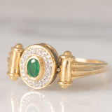 Anello doppio girevole in oro giallo 14K con rubino (0.20ct ca.)/smeraldo (0.14ct ca.) e diamanti, anni ‘80