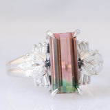 Anello in platino con tormalina watermelon (2.60ct) e diamanti (0.44ctw), anni ‘2000