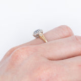 Anello a margherita vintage in oro giallo 9K con zaffiro (0.36ct ca.) e diamanti (0.12ctw ca.), anno 1989