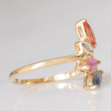Anello a fiore vintage in oro giallo 9K con zaffiri (0.60ctw ca.) e diamanti