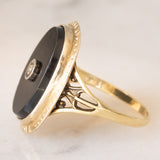 Anello Art Déco in oro giallo 14K con onice e diamante, anni ‘30