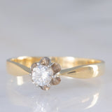 Solitario vintage in oro giallo 14K con diamante di taglio brillante (0.25ct ca.), anni ‘40/‘50