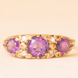 Anello vittoriano in oro giallo 9K con ametiste (0.30ctw ca.) e diamanti (0.04ctw ca.), primi del ‘900