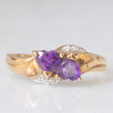 Toi et Moi vintage in oro giallo 9K con ametiste di taglio a cuore (0.80ctw ca.) e diamanti