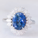 Anello ballerina in platino con zaffiro (3.02ct) e diamanti (1.20ctw), anni ‘80