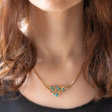 Collier vintage in oro giallo 8K con turchesi e diamante, anni ‘50