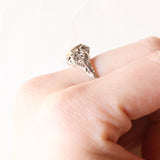 Anello Art Déco in oro bianco 18K con diamante di taglio vecchia Europa (0.06ct ca.), anni ‘20/‘30