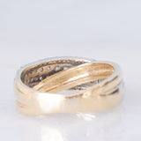Anello vintage "doppio" in oro giallo e bianco 14K con diamanti (0.80ctw ca.), anni '70