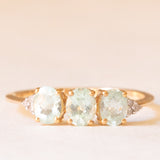 Trilogy vintage in oro giallo 10K con tormaline azzurre (1ctw ca.) e diamanti (0.03ctw ca.)